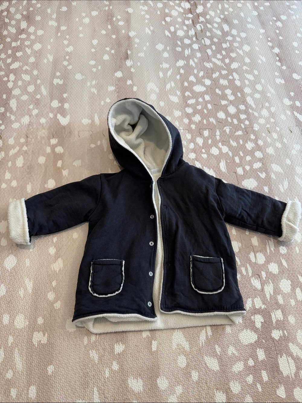Petit Oh! Hooded Sherpa Lined Jacket 12-18M Charcoal Baby Coat Peru